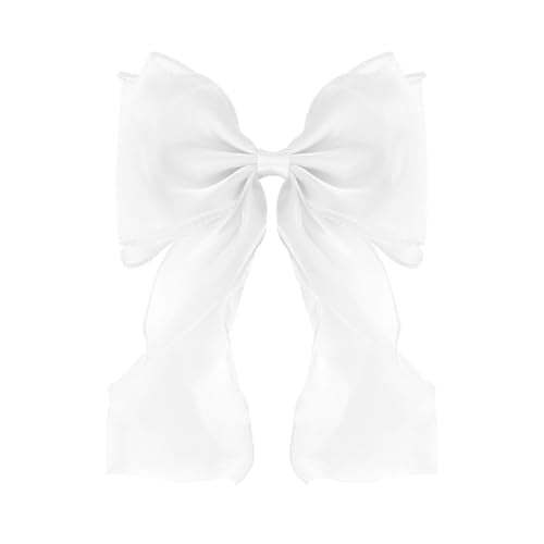 Large Hair Bow Clips for Women, White Bow Hair Barrettes with Long Tail French Hair Ribbon Clips Hair Accessories for Girls (White) - color: White