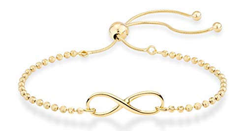 Miabella 925 Sterling Silver or 18Kt Yellow Gold Plated 925 Sterling Silver Infinity Adjustable Bolo Beaded Ball Chain Bracelet for Women, Made in Italy - style: Yellow-Gold-Plated-Silver