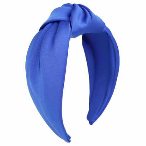 Satin Wide Knotted Headbands for Women Fashion Headband Non Slip Head Bands Hair Accessories(Royal Blue) - color: Royal Blue
