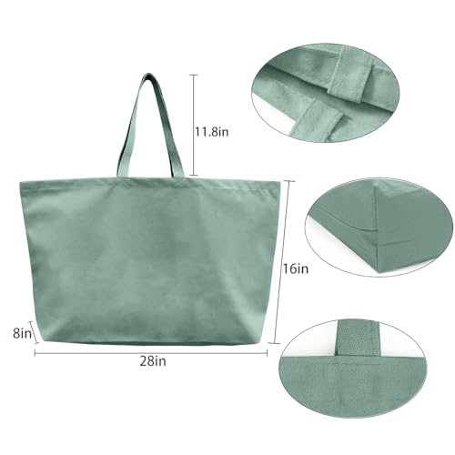 Large Canvas Tote Bag-Extra Big Shopping Beach Totes Bags Reusable Largest Grocery Plain Solid Bag 28"x8"x16" - color: Mint Green