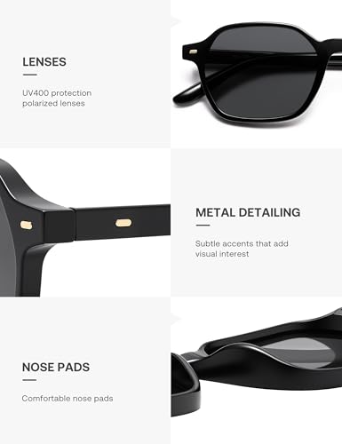 SOJOS Retro Square Polarized Sunglasses Womens Men Trendy 70s Thin Slim Shades Sunnies SJ2674 - color: Black Frame Grey Lens