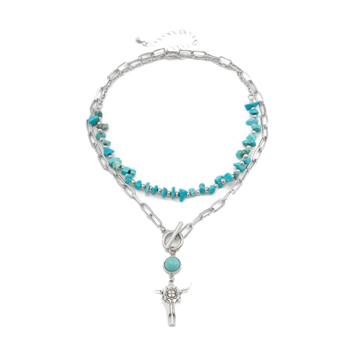 Layered Boho Necklaces for Women Gold Coin Pendant Necklaces Stackable Turquoise Choker Necklace for Women Western Jewelry - style: Style 6