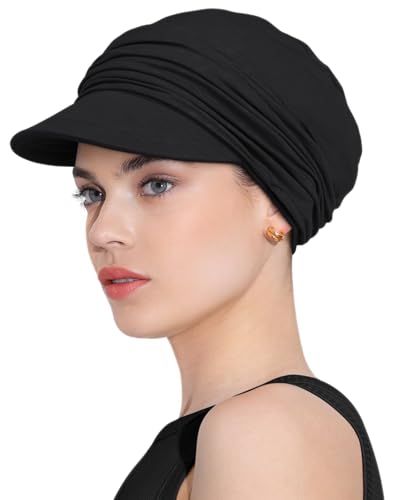 Chemo Headwear Viscose Newsboy Cap for Women Summer Hats - color: Black