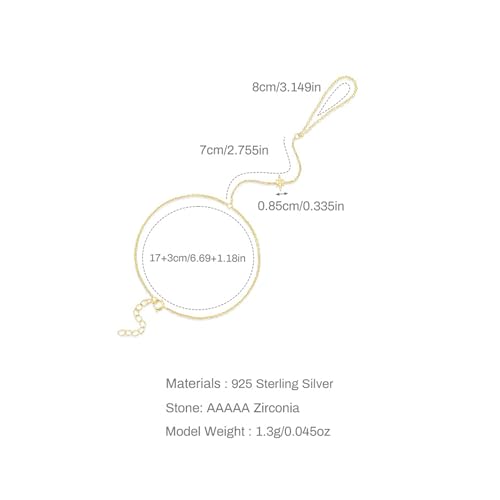 925 Sterling Silver Hand Chain Bracelet for Women,Non Tarnish 14k Gold Plated CZ Crystal Heart Starburst Ring Bracelets Hand Chain Dainty Diamond Layered Stackable Link Chain Beach Waterproof Graduation Wedding Gifts - color: GoldA
