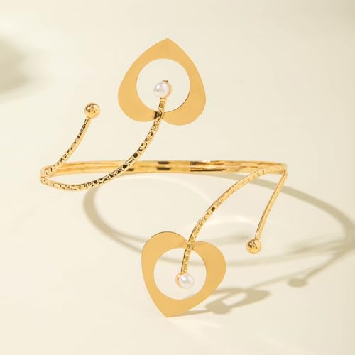 Golden Metal Starfish Seashell Upper Arm Bracelet Flower Charm Bohemia Bracelets for Women Beach Wedding Adjustable Open Cuff Bangle Coil Swirl Armband Party Jewelry - color: Style 02