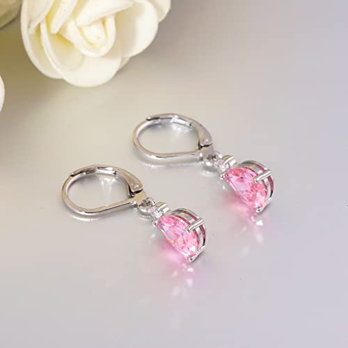 CiNily Teardrop Leverback Dangle Earrings for Women Hypoallergenic 14K Gold Plated Cubic Zircon Drop Earrings Fashion Crystal Earrings for Girls Jewelry Christmas Gifts - color: White Gold-Pink CZ