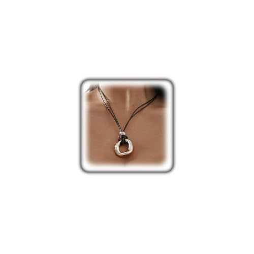 GIGB PBDK Chunky Gold Choker Necklace for Women,Dainty 14K Gold Geometric Hollow Circle Round Pendant Necklace Black Leather Rope Collar Necklace Gifts - color: Silver