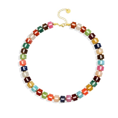Chunky Beaded Statement Necklace for Women Trendy Colorful Boho Resin Bead Choker Necklaces Summer Handmade Jewelry Gifts Accessories - color: Colorful - 3