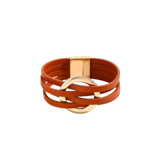 Circle Charm Leather Wrap Bracelet Bohemia Multilayer Leopard Handcrafted Layered Cuff Boho Multi-Chain Bracelet for Women Teen Holiday Jewelry - color: orange