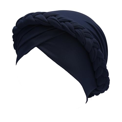 ZLYC Chemo Headwear for Women Pre Tied Turban Headwear Lightweight Beanie Hat - color: Braid Navy