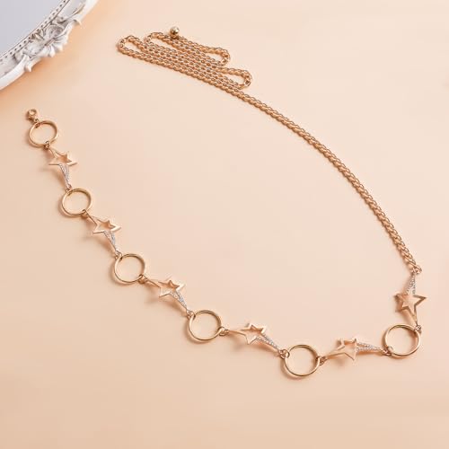 Gold Star Waist Chain Belt for Women Boho Sun Starfish Bikini Jewelry Festival Rave Outfits Waterproof Belly Body Chain - style: Star and Circle