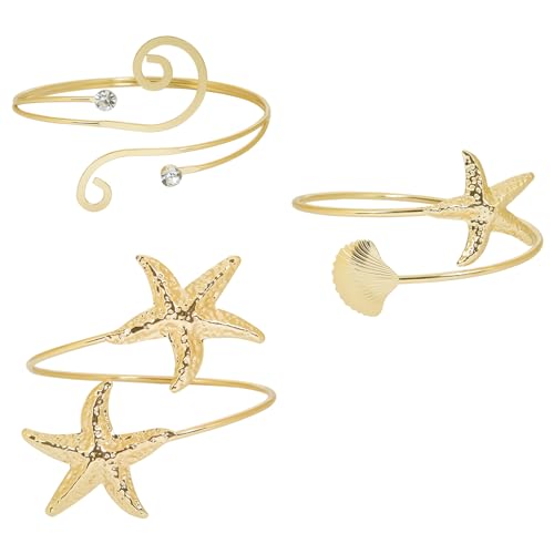 AIBFRID 3 Pcs Arm Cuff Jewelry for Women Adjustable Arm Cuff Bangle Band Armlet Upper Arm Cuff Bracelet - color: Beach Party