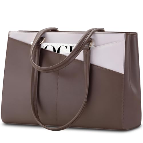 LOVEVOOK Laptop Tote Bag for Women, Office Work Bag Briefcase fit for 15.6 inch Laptop, Large Capacity Teacher Computer Bag Handbag Coffee/Beige - color: Coffee/Beige 15.6 Inch, size: 15.6 inch