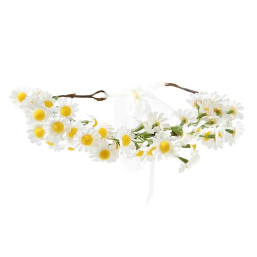 AWAYTR Flower Hippie Floral Crown - Boho Sunflower Headband for Women, Hippie Costume and Hair Accessories (White) - color: White