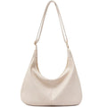 Hobo Bags for Women Foldable Vegan Leather Shoulder Handbag Slouchy Tote Crossbody Purses - color: Beige