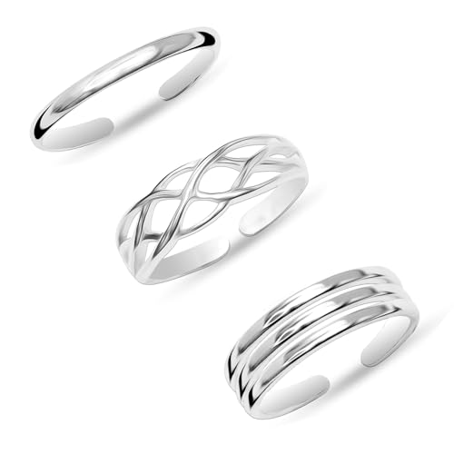 LeCalla 925 Sterling Silver Open Toe Rings Set for Women Adjustable Minimalist Toe Rings Summer Beach Foot Jewelry - color: 06. Trio (3 PCS)