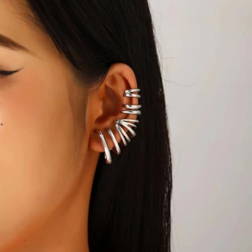 Ear Cuff Earrings for Women Chunky Ear Cuff Colourful Non Pierced Ear Cuff Non Piercing Clip On Cartilage Wrap Cuff Earrings Jewelry Gifts - color: 243Silver