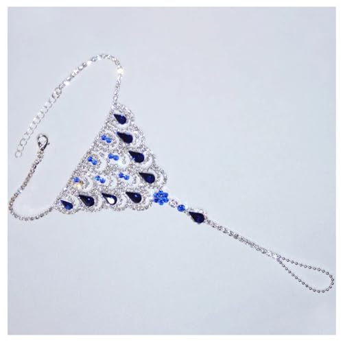 1Pair Summer Beach Water Drop Anklet Rhinestone Toe Ring Foot Chain Bridal Crystal Barefoot Anklet Sandal High Heels Accessories for Women - color: Blue
