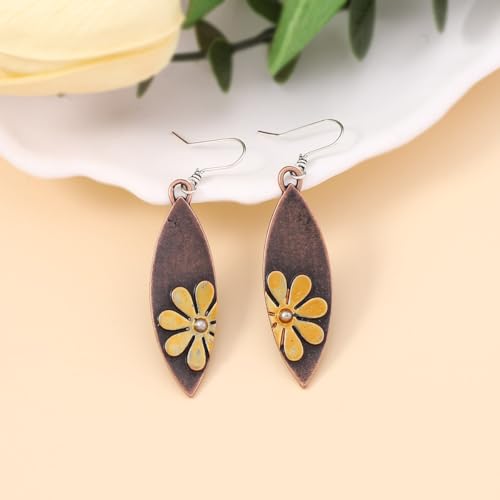 MALOYANVE Sunflower Earrings for Women Trendy Statement Handmade Bohemian Ethnic Vintage Round Teardrop Dangle Earrings Party Birthday Jewelry - color: Shin