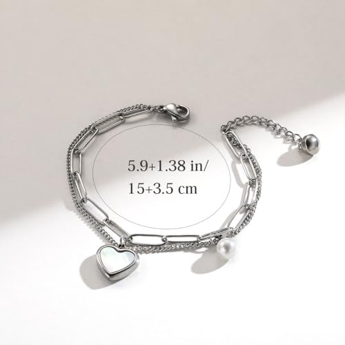 Emibele Heart Charm Bracelet for Women, Bible Verse Bracelet Stainless Steel 18K Gold Plated Bracelet Love Pendant Link Chain OT Clasp, Birthday Christmas Jewelry Gift for Mother Her - color: Silver 2