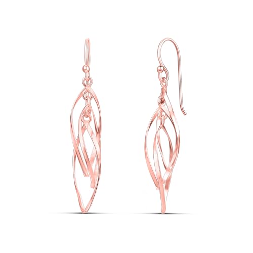 MILLA Teardrop Earrings - Designer Silver Statement Earrings or Gold Dangle Earrings for Women Trendy Upscale Dangly Earrings - color: Linear Swirl / Rose Gold Plated
