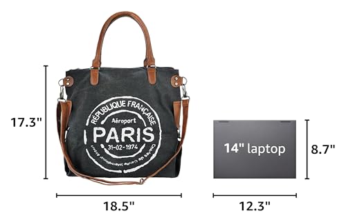 KAMEILONG Large Canvas Tote Bag for Women with Zipper Everyday Crossbody Bag Laptop Shoulder Bag Hobo Handbag - color: Black
