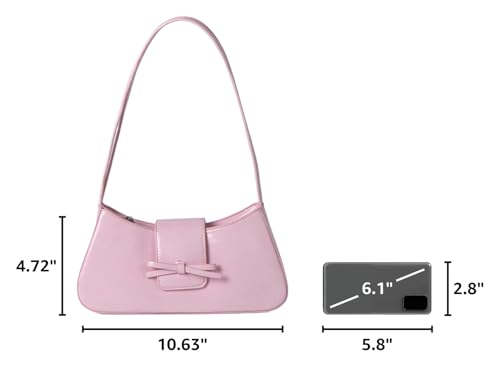 Shoulder Bags for Women Coquette Bow Purse Y2k Bag Small Cute Purses Mini Hobo Handbag Faux Leather Shoulder Purse - color: Pink