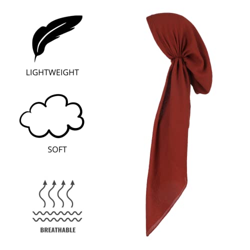Pretied Head Scarves for Women Featuring Lightweight Crimped Material and Attractive - color: Solid Rust