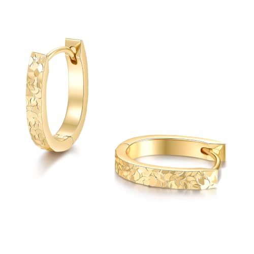 Small Hoop Earrings for Women Glitter Hoops Gold Plated with 925 Sterling Silver Post - style: Gold-oval