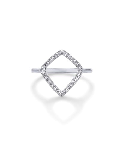 PAVOI 14K Gold Plated Two Toned Mixed Metals Diamond-Shaped Geometric Ring for Women with Cubic Zirconia | Statement Ring - color: White Gold, size: 5