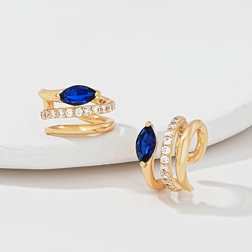 MTMY Gold Ear Cuff Earring for Women 14K Gold Plated Cubic Zirconia Non-Pierced Clip on Cartilage Chunky Ear Cuffs Hypoallergenic Jewelry - style: blue eye / pair