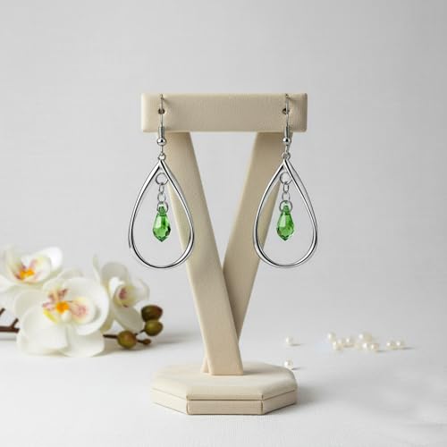 Rhodium Plate 925 Sterling Silver Hook Twist Leaf Holiday Hypoallergenic Dangle Earrings for Women Gifts Engagement Wedding with Austrian Daiamond Cut Waterdrop Crystal Hight Polished Long :1.9 IN - color: waterdrop green