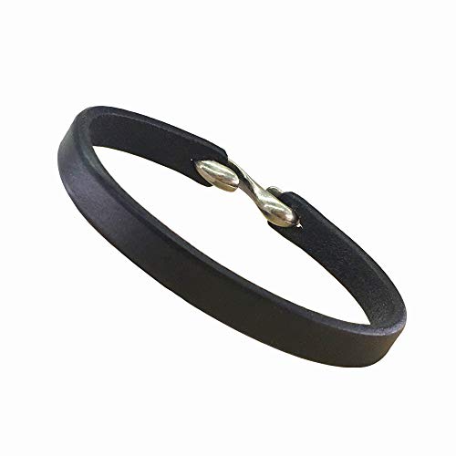 Mens Genuine Leather Bracelet - Handmade Adjustable Leather Cuff Bracelet punk Style leather wrap Wristband for Men - color: S-Hook Black