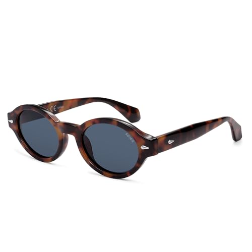 SOJOS Retro Oval Polarized Sunglasses for Women Men Chic Trendy 90s Sunnies Shades UV protection Sun Glasses SJ2630 - color: Tortoise Frame Grey Lens