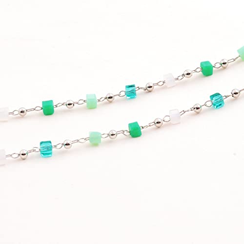 FUTIMELY Bohemia Green Beaded Beads Choker Necklace for Women,Simple Fresh Green Beaded Square Round Bead Choker Necklace - color: Silver