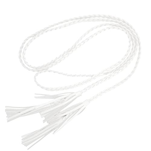TeeYee Women Girls Multi Colors Braided Waist Tie Belt/Rope/Chain with Tassel Fringe Wrap Cloth Belts for Ladies Dress Pants - color: White