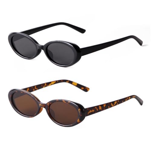 90s Sunglasses for Women Men Retro Small Oval Sunglasses - color: Black/Grey+leopard/Brown 1