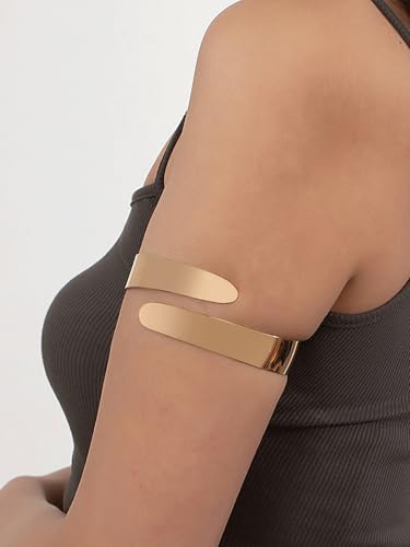 Minimalist Arm Cuff Bracelet Layered Armband Elegant Cuff Bangle Round Bracelet Stackable Geometric Jewelry for Women Men - color: gold2