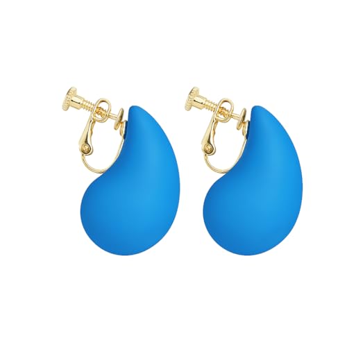 14K Gold Clip On Earrings Women,Teardrop Chunky Detachable Hoop Clip-On Earrings for Non Pierced Ears Hypoallergenic Lightweight Earring Clips - color: Blue