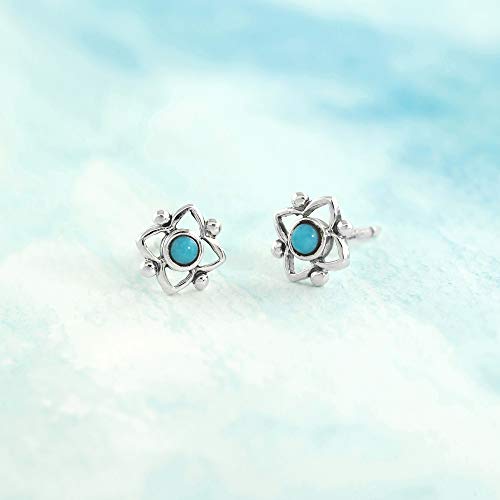 Boma Jewelry Sterling Silver Flower Shaped Dot Stud Earring - color: Blue Turquoise