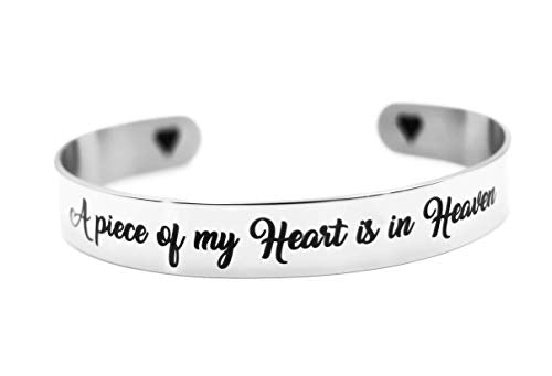 Memorial cuff bracelet, "A piece of my Heart is in Heaven", Memorial Jewelry, Loss Of Loved One, Loss of Baby, In loving Memory