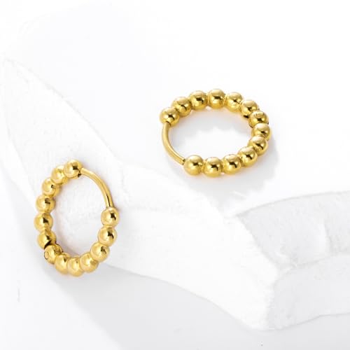Stainless Steel Hoop Earrings for Women Gold Tone Geometric, Huggie Heart Twisted Minimalist Engraved Designs for Daily Wear - color: Gold_15mm*16mm