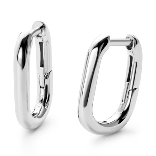 Ana Luisa Rectangle Hoop Earrings - Sterling Silver Base With 14K Gold & Silver Rhodium Plating - Chic, Dainty Mixed Metal Huggie Hoops - Hypoallergenic, Tarnish-Free, and Water-Resistant Hoops - color: Mini - Silver