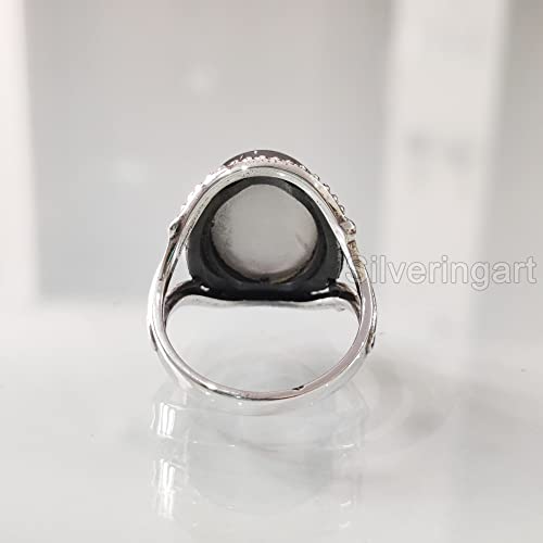 Natural Gray Moonstone Ring, Woman's Gray Moonstone Ring, June Birthstone, Bohemian Band, 925 Sterling Silver, Womens Ring, Christmas, Thanksgiving, Handmade, Statement Jewelry, Natural Gemstone Ring