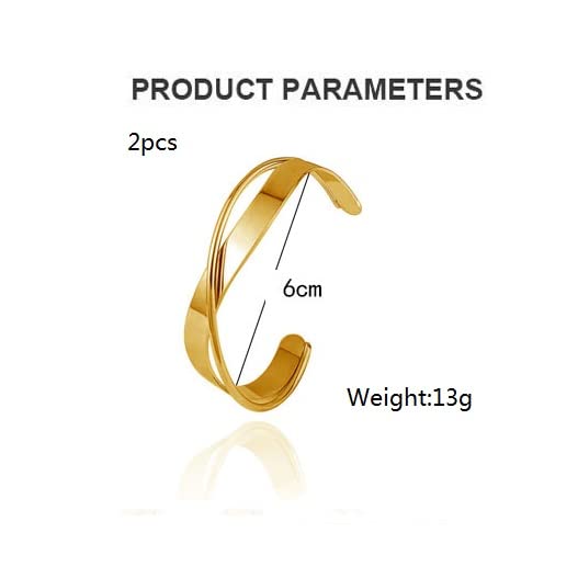 Pingyongchang 2 Pcs Cuff Bangle Bracelet for Women Open Wide Wire Bracelets Set Gold Wrist Cuff Wrap Bracelet Adjustable Classic Bohemia Birthday Gift - color: E