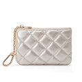 Quilted Leather Coin Purse with Keychain - Small Coin Pouch Key Pouch Small Card Holder Keychain Wallet Change Purse for Women and Men (Champagne Silver) - color: Champagne Silver