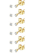14K Gold Filled Polished Small CZ Pearl Ball Stud Earrings Set for Women Men 20G Surgical Steel Hypoallergenic Piercing Studs for Sensitive Ear, Pack of 6 Pairs - style: 2MM Gold Cubic Zirconia Studs Set