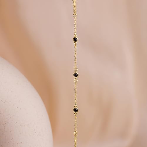 Gokeey Gold Hand Chain Bracelet for Women Trendy, Dainty 14k Gold Plated Ring Bracelet Hand Chain Finger Ring Slave Cuff Bracelet Cubic Zircon Hand Jewelry for Women Accessories - style: 3cz hand chain-Black