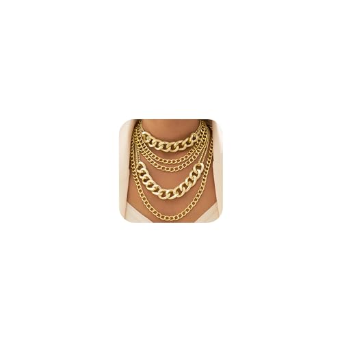 Long tiantian Chunky Gold Necklace Stack Chain Necklaces for Women Statement Layered Paperclip Choker Necklaces Statement Necklace for 80s 90s & Night Out Outfits Paperclip Style Fashion Jewelry - color: A8:Style L-Gold Chain