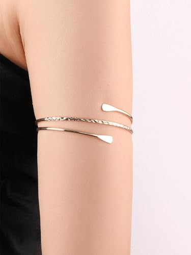 Minimalist Arm Cuff Bracelet Layered Armband Elegant Cuff Bangle Round Bracelet Stackable Geometric Jewelry for Women Men - color: 3layered gold